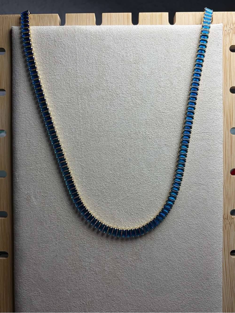 Blue Crystal Baguette Tennis Necklace - Elegant Women's Jewelry
